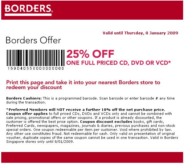 Borders Singapore January Coupons | Books | Great Deals Singapore